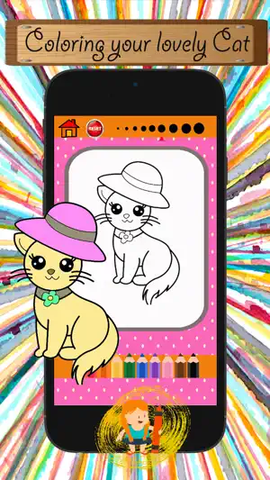 猫卡通油漆和着色书学习技能 - 趣味运动会儿童免费